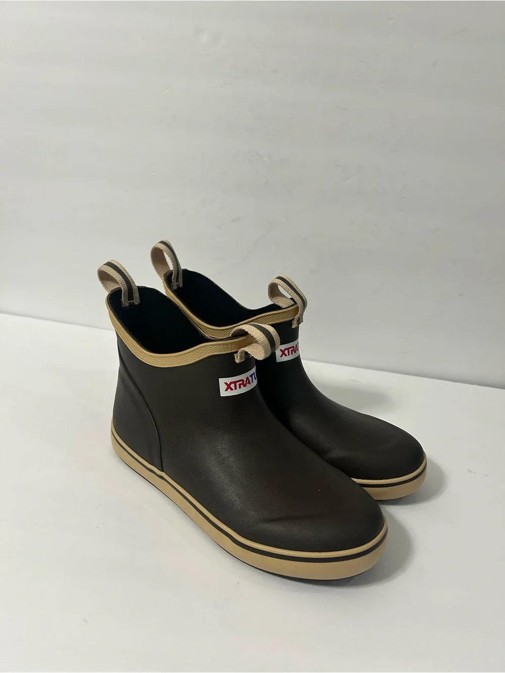 XTRATUF Kids' Ankle Deck Boot Kids Sz 4 Brown Ankle PullOn Rubber Slip Resistant